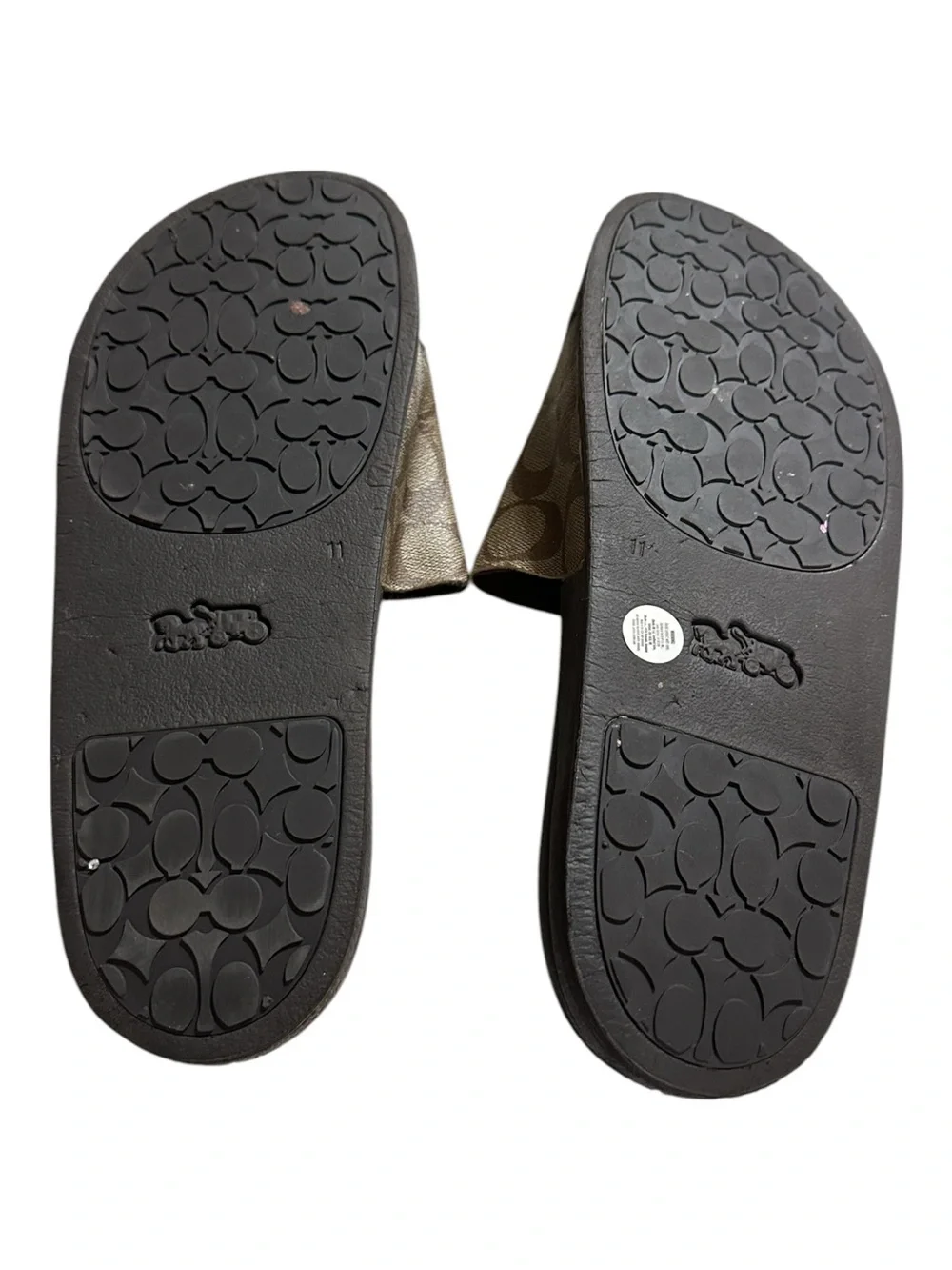 Coach Signature Coated Canvas Pool Slide Sandals Tan Signature Mens 11 preowned.